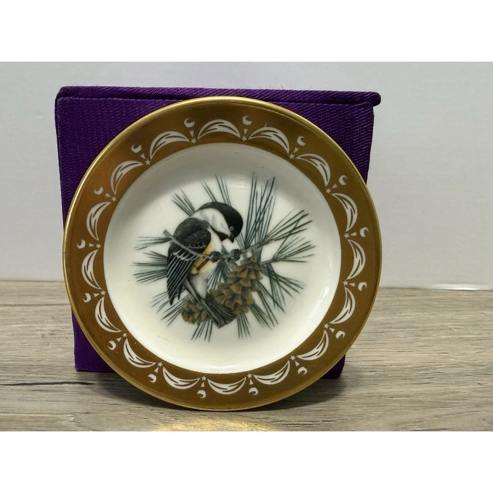 State Birds Flowers Franklin MINI Plate Maine Chickadee Pine Cone & Tassel 3